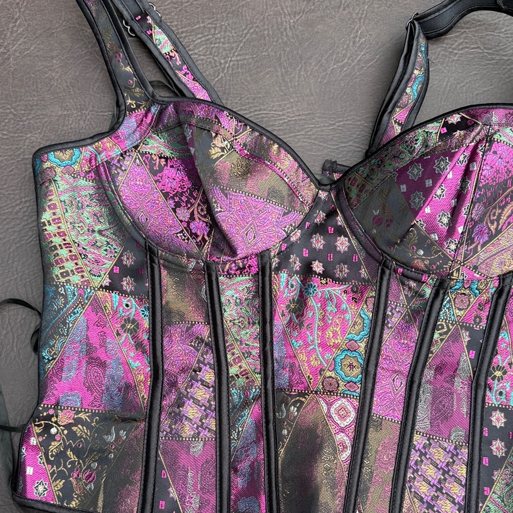 Source Unknown Multicolor Patchwork Bustier Corse… - image 3